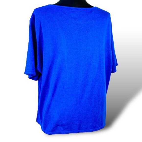 VTG Premier Intl Cardigan Womans 2X Blue Open Short Sleeve Floral Trim Sweater - Picture 4 of 9